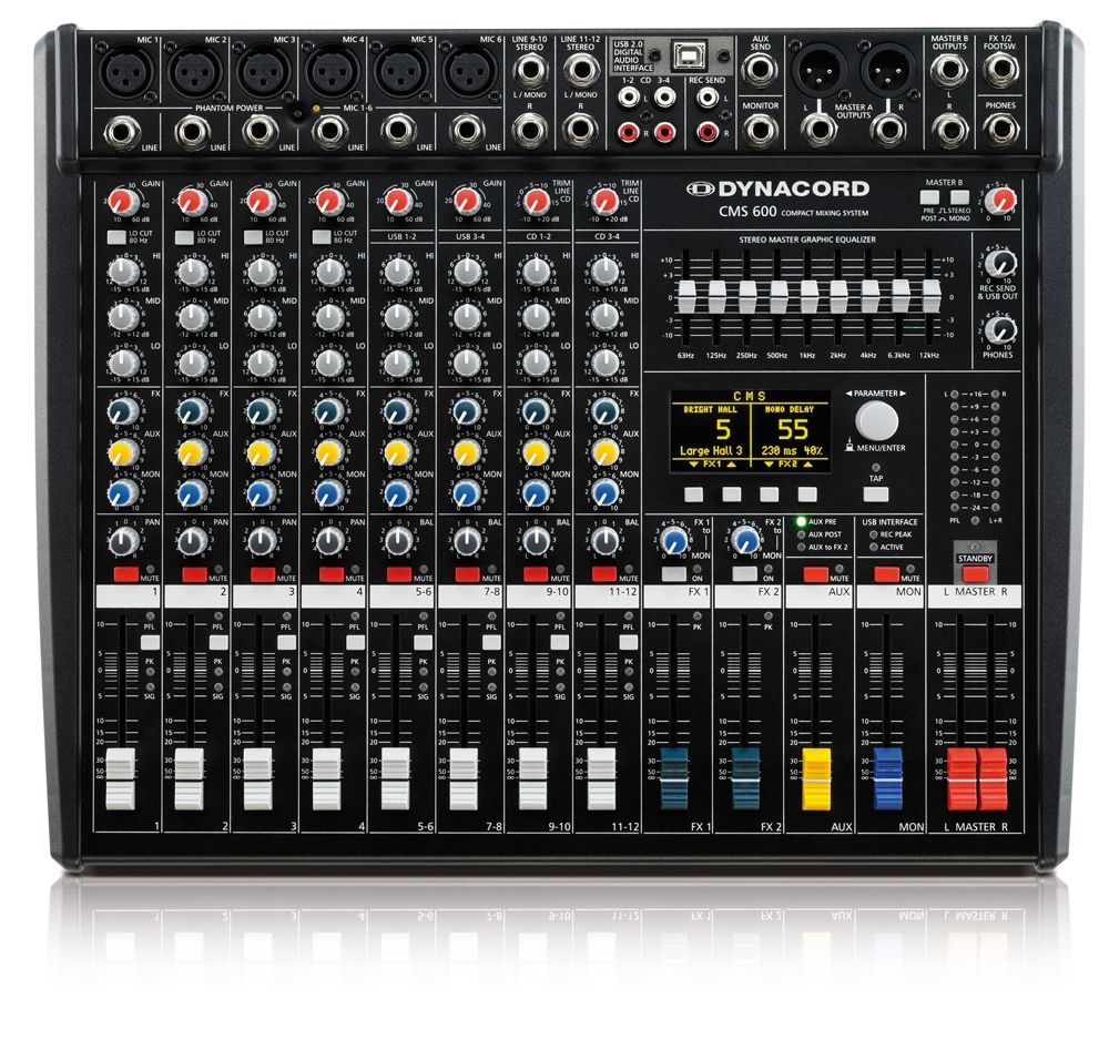 Dynacord CMS 600-3 Mixer, 6 Mikrofoneingänge 2 Stereokanäle, USB-Audiointerface