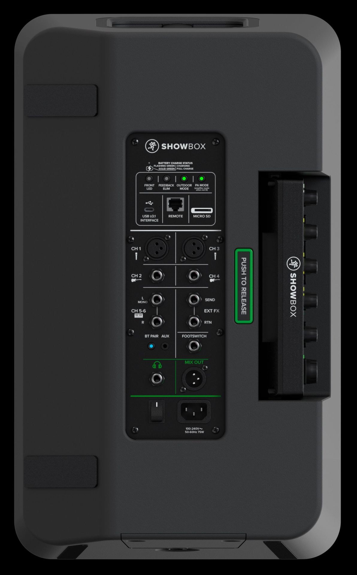 Mackie Showbox  Akkubox mit herausnehmbarem Mixer